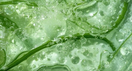 Naklejka premium Cosmetics gel embedding aloe vera with bubble filled texture