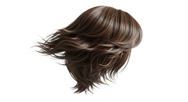 Brown hair extension with long flowing locks isolated on transparent background