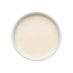 Top View of a White Bowl Filled with Creamy White Liquid, Isolated on Black Background