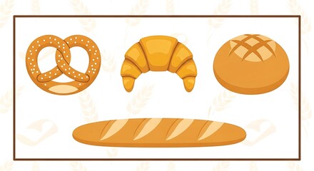 Assorted Breads and Pastries on White Background.