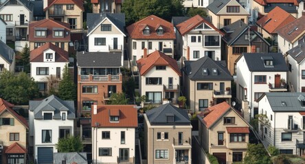 Cluster of modern houses with diverse architectural styles