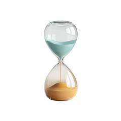 Hourglass with blue liquid and sand isolated on transparent background shows time