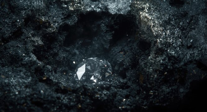 Detailed fragment of kimberlite rock with sparkling diamonds trapped inside