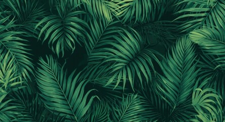Dense tropical foliage background with palm leaf pattern and graphic design copy space