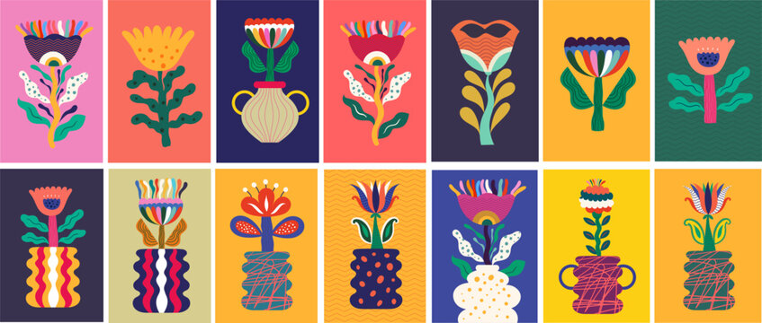 Flower cards and prints. Modern creative floral vector illustrations. Art posters. Calendar design