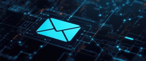 Conceptual email correspondence shown with email forwarding service icon on digital surface
