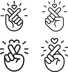 Fototapeta premium Four Line Art Icons Of Finger Heart Gesture love hand