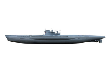 Obraz premium Gray military submarine isolated on white background