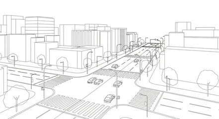 Fototapeta premium Urban Landscape Sketch Cityscape Drawing.