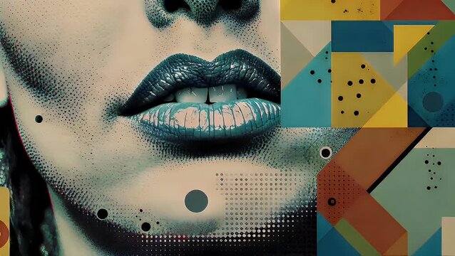A Vivid and Eclectic Composition of Stylized Female Mouth and Bold Graphic Components in a Pop Art Manner