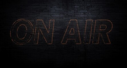 Obraz premium Atmospheric dark wall background with striking ON AIR neon display