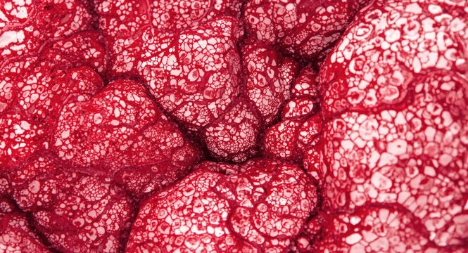 Close up microscopic examination of surgical specimen highlighting a tophus in hyperuricemia patient