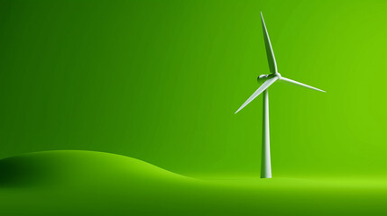Minimalist wind turbine on green rolling hills