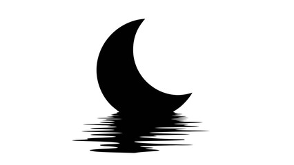 Vector illustration&nbsp;of black crescent moon shape with reflection on water surface on a transparent background