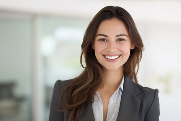 Portrait of confident smiling businesswoman in office blazer