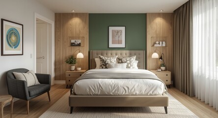 Comfort focused design featuring a cozy bed in a modern room