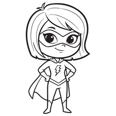 Fototapeta premium Cute Cartoon Superhero Girl Outline Illustration for Coloring