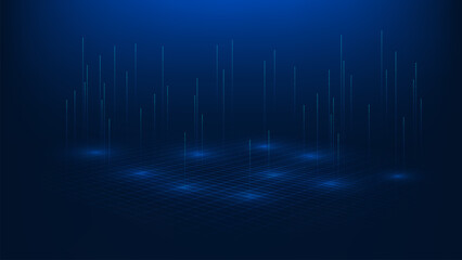 Deep tech background with glowing data lines rising from the surface, visualizing powerful data flow, big data processing, AI networks, digital transformation, information technology