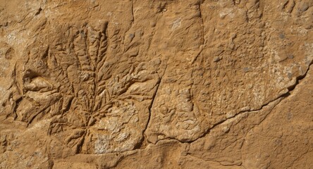 Fototapeta premium ancient plant fossil impression visible on rough stone texture