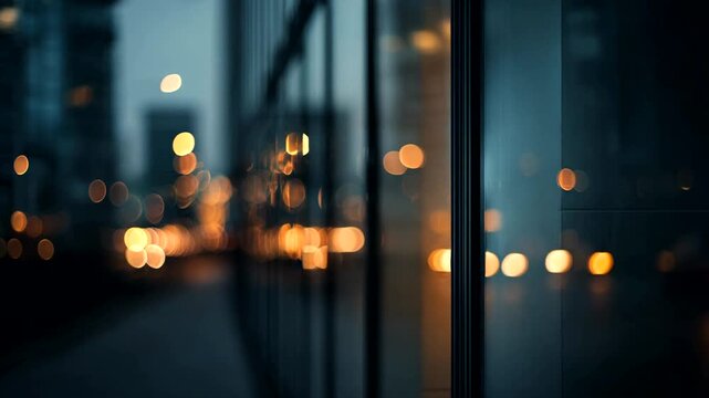Urban Reflection at Dusk with Blurred City Lights