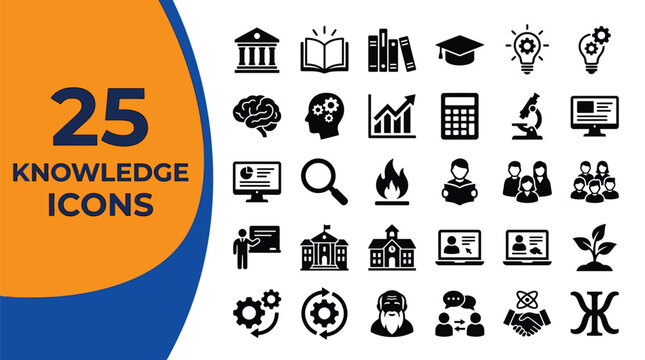 Knowledge icons suggest learning, intelligence, growth,.