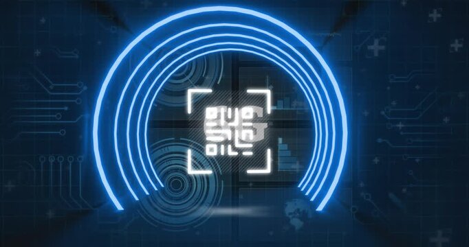 Animation of flickering white qr code on blue background