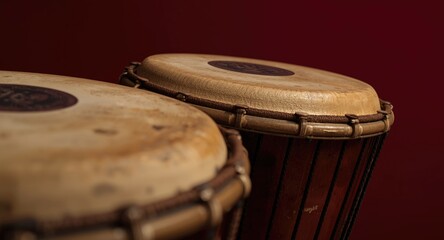 Obraz premium Close perspective of classic Indian percussion drums on a deep red setting