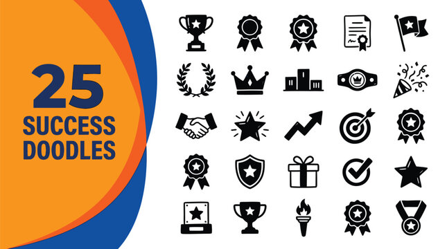 A set of twenty-five success doodles represents achievement.