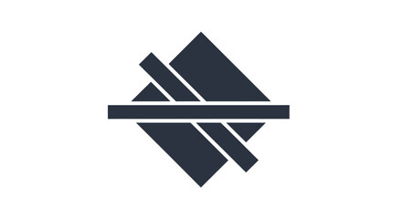 Geometric shapes in dark gray.