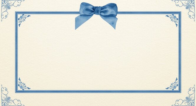 Blue watercolor thin ribbon bow frame in vintage style ideal for elegant birthday and wedding card designs