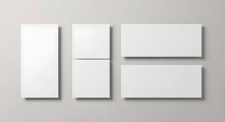 Four white business card mockups on gray background, blank templates for branding and design