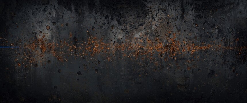 Detailed view of laser machining refractory metal with scorched texture and empty area for text