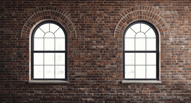 Abstract background for loft design highlighting two arched windows in old brick wall