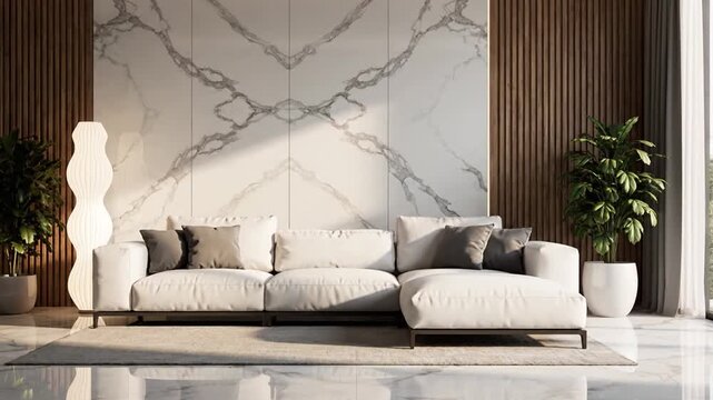 Modern white sofa in bright room.