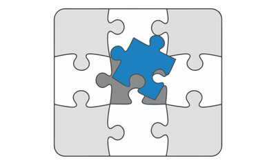 Single Blue Jigsaw Puzzle Piece Fitting into White Grid