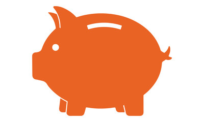 Orange Piggy Bank Silhouette Icon on White Background