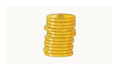 Stack of Shiny Gold Dollar Coins Isolated on White