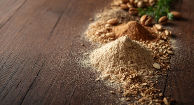 Dark themed layout of nut flours used in gluten free keto bread baking ingredients