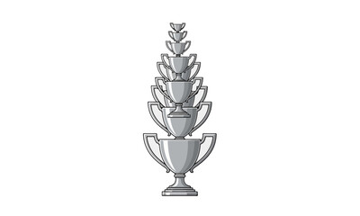Vertical Stack of Silver Trophy Cups for Success Concept