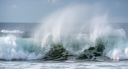 Obraz premium Crashing ocean wave spraying water with text space