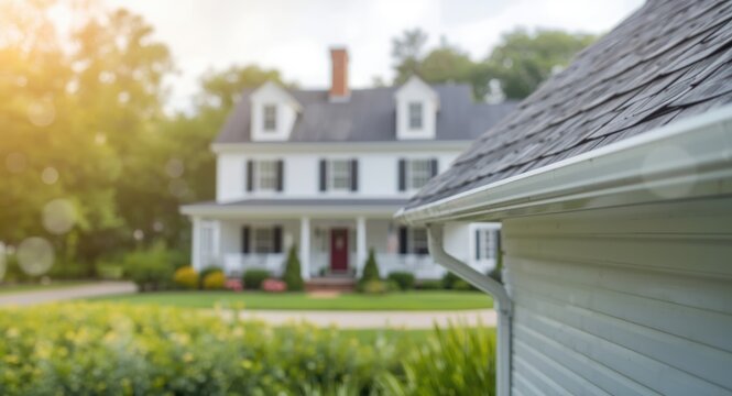 Colonial style house gutter guards keeping gutters clear on single family residence