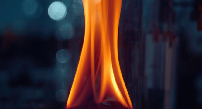 Close up view of flaming alcohol burner inside biohazard hood with blurred laboratory background for medical research concept