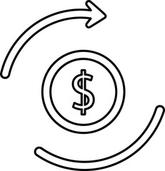 Obraz premium A simple line drawing of a dollar sign within a circle with an arrow indicating rotation.