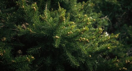 Fototapeta premium Common juniper shrub flourishing with new leaves in spring