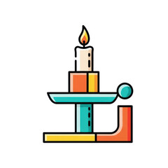 Obraz premium Abstract candle holder illustration with geometric shapes and bright colors for modern artistic themes and creative decor concepts featuring lit candle flame on transparent background for assets