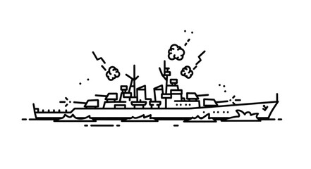 Warship Firing Guns at Sea. © Huda