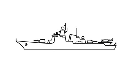 Warship Outline Side View Illustration. © Huda