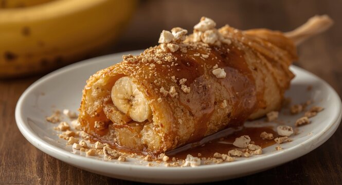 Brown Sugar Coated Turon Filled with Ripe Saba Banana and Jackfruit in a Crispy Wrapper