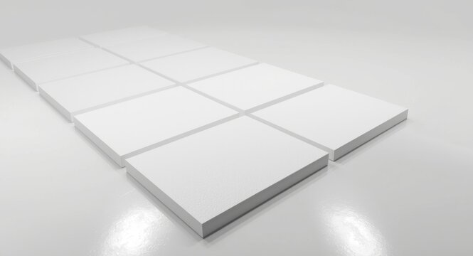 White polyethylene foam sheets spread out on a uniform white floor