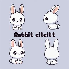 Fototapeta premium cute rabbit mascot four gray white images